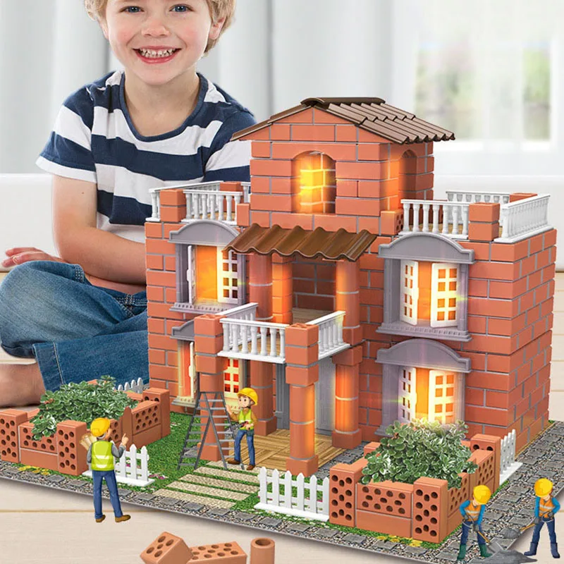 DIY Brick Dollhouse Casa Miniature With LED Kit Mini Villa Building Model Doll Houses Assemble Toy for Children Birthday Gifts