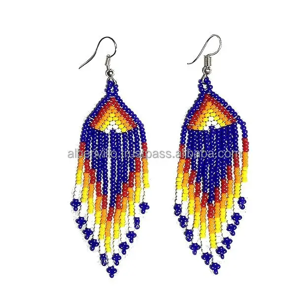 

Beaded earrings Tassel Bohemia Geometry Alloy Trend Gradient color Simple Hand-woven Original female Rice bead earrings