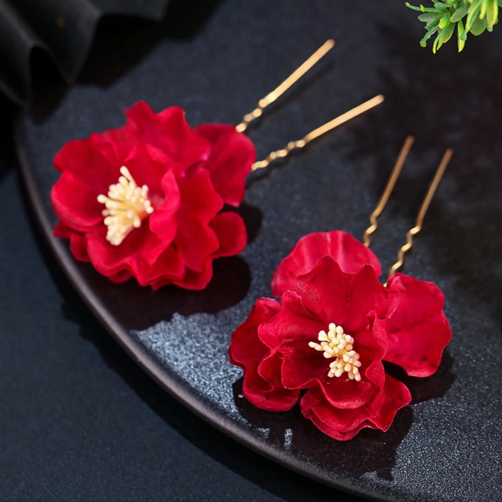 2 Stück Hanfu-Haarschmuck mit Seidenblumen, kleine Haarnadel mit gebügter Blume, Haarschmuck im antiken Stil, Blumen-Haarnadel, geformte Haarnadel – Detail 5