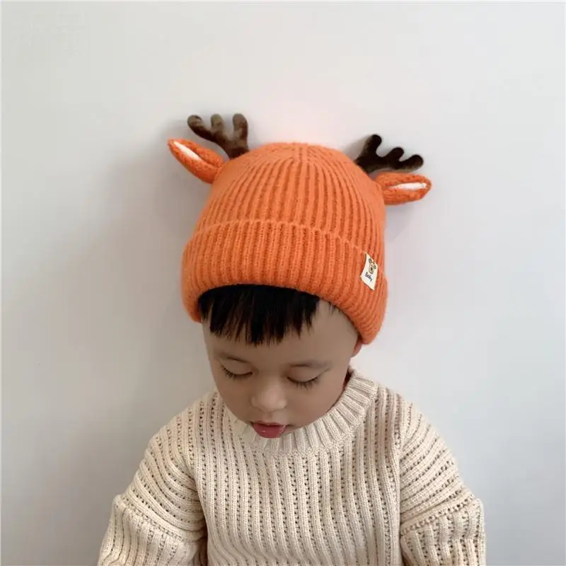 

Newborn Christmas Hat Reindeer Antler Knit Beanie for Baby Photoshoot Winter Gift Thermal Cap