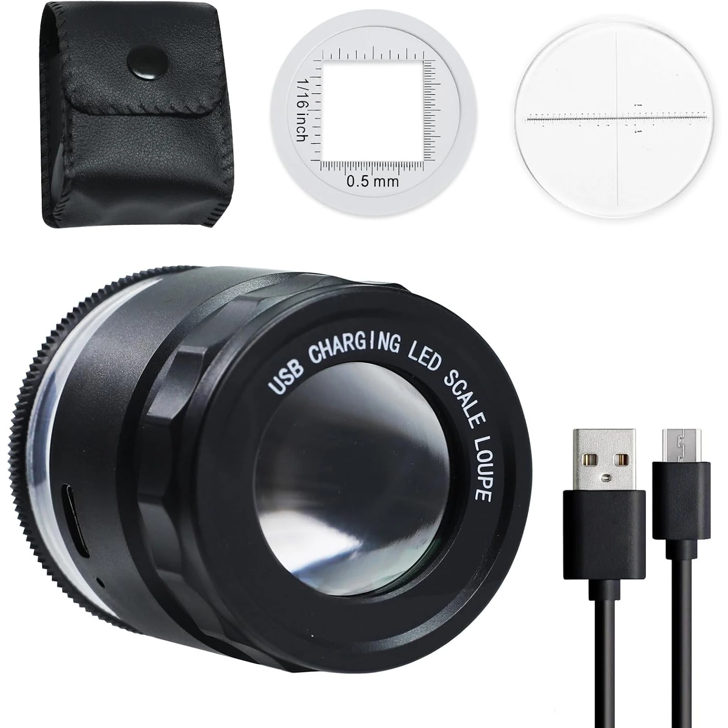 30X Magnifying Glass Loupe with LED Light & Scale, Adjustable Focus Jewelers Magnifier for Jewelry Coin Stamp Identification