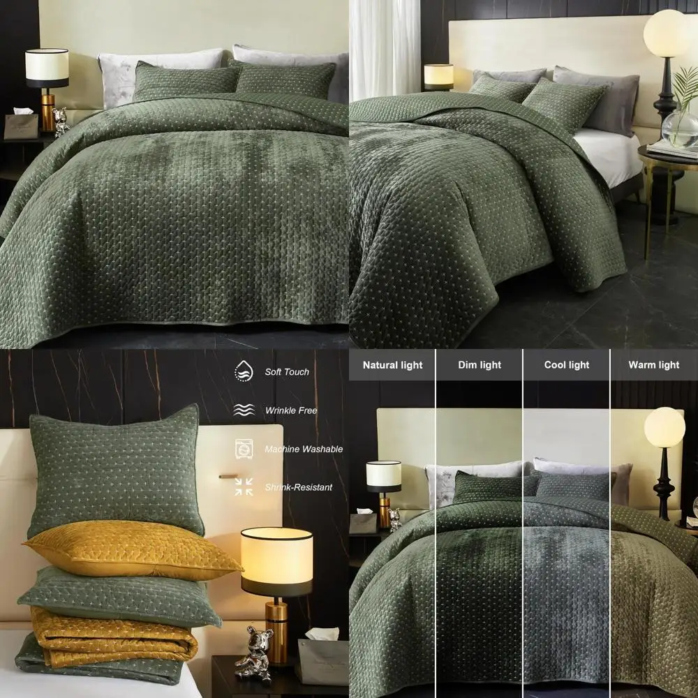

King Size Velvet Quilted Bedding Set: Oversized Soft and Luxurious Lightweight Coverlet Comforter