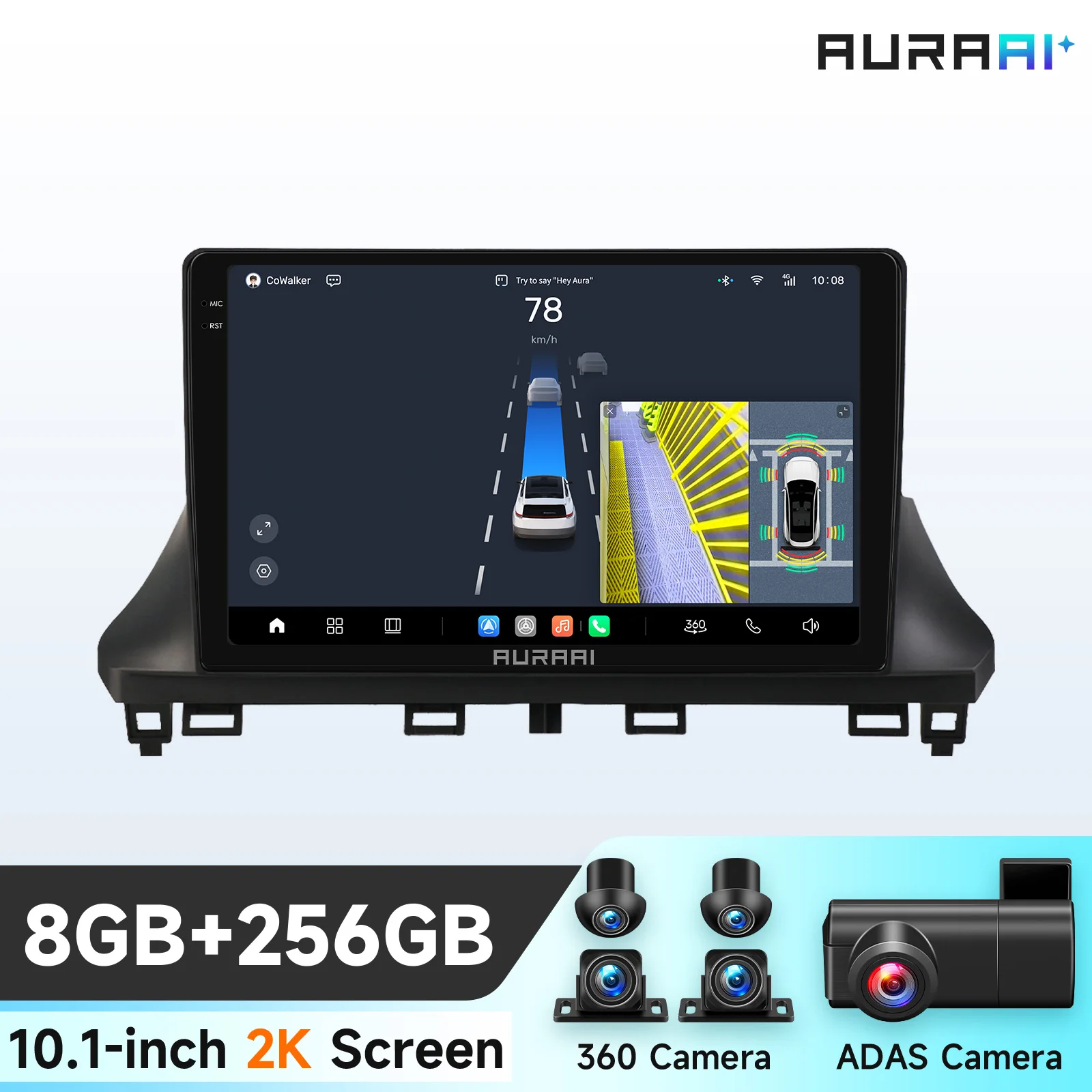 Autoradio intelligent AURAAI X100 2K avec écran Android pour Fiat Scudo/Opel Vivaro/Citroën Jumpy/Toyota Proace/Peugeot Traveller/Expert 2024 - 2026, lecteur multimédia vidéo, caméra 360°, ADAS, 7870, commande vocale AI