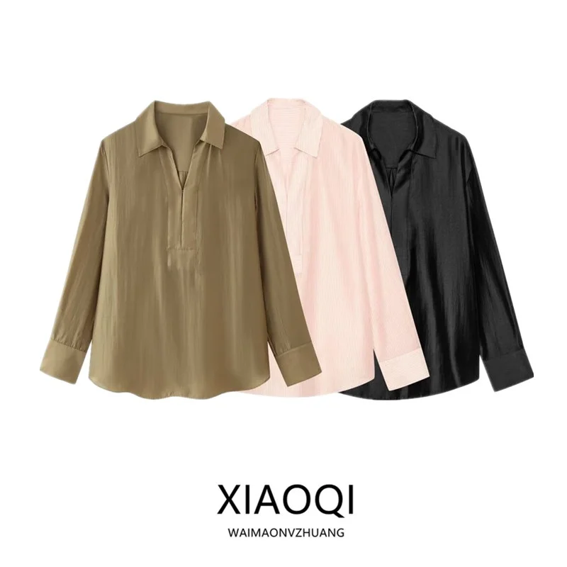 Elegant Long Sleeve Collared Shirt Women's Fashion Early Autumn New Arrival Versatile Design Commute Style Loose Fit Shirt