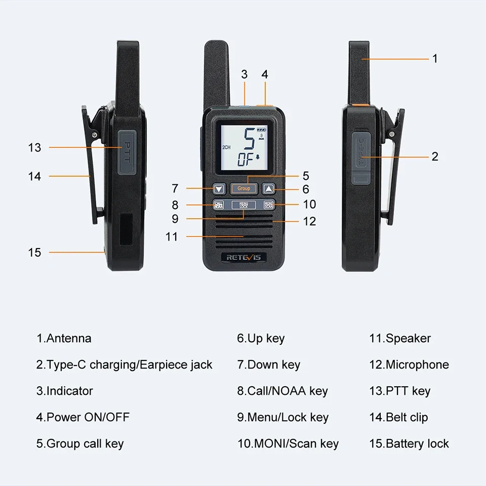 Retevis RB667 Przenośny zestaw walkie talkie z 4PS Type-C Akumulatorowe radia dwukierunkowe Wyświetlacz LCD 1,44' do komunikacji na zewnątrz