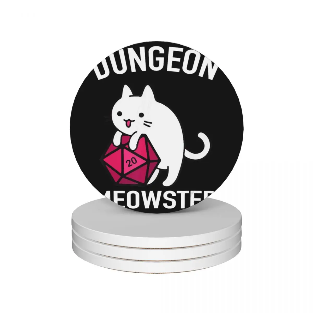 

Dungeon Meowster Funny DnD Gamer Cat D20 Ceramic Coasters (Set of 4) drink set slate cute set Coasters