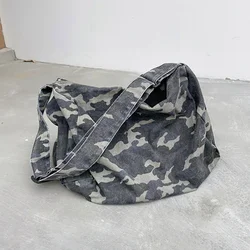 Canvas Messenger Bag Camouflage Women Tote Handbag Large Capacity Japanese Washable Zipper for Leisure Travel Shopping Hand Bag