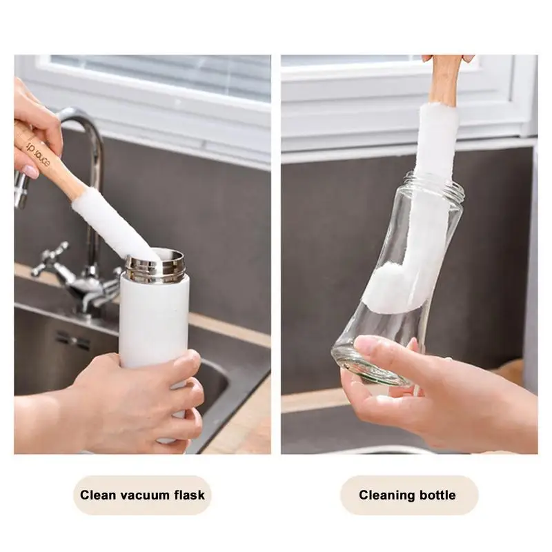 Bottle Cleaner Brush L-Shaped Scrub Cleaner Brush Cleaning Tools Wooden Handle Tool For Cups Glassware Wine Decanters Vase