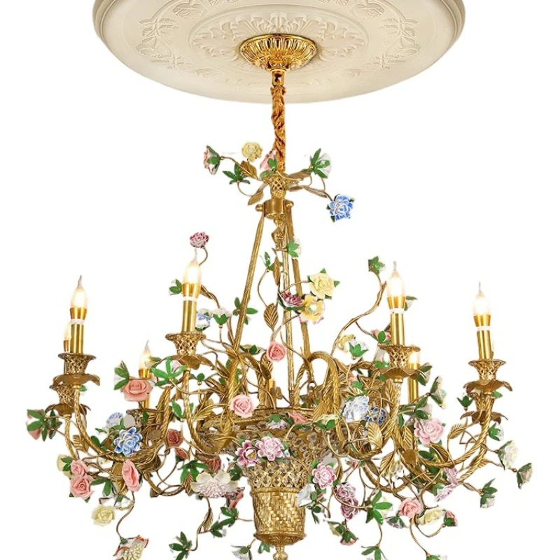 

French chandelier, European luxury creative pastoral romantic ceramic lamps, bedroom living room