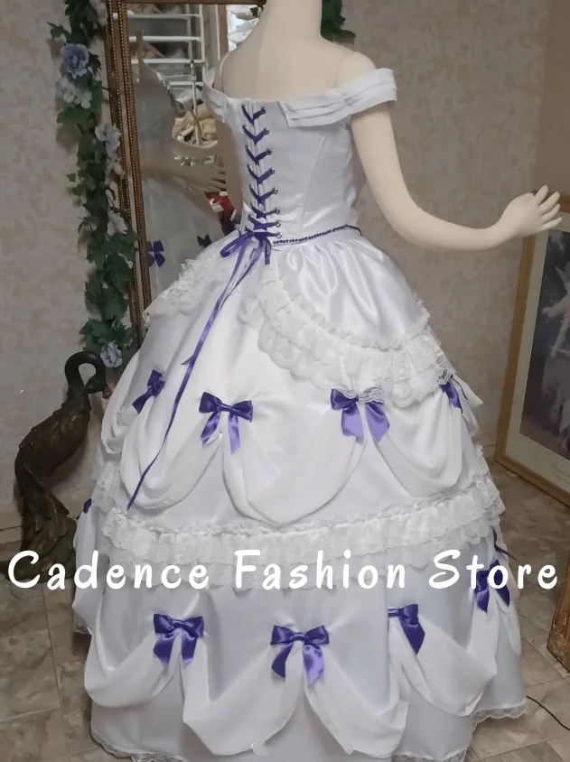 Abito da sposa bianco rinascimentale personalizzato con fiocco sulla spalla in pizzo impreziosito da abiti da sposa fantasia a-line fino al pavimento