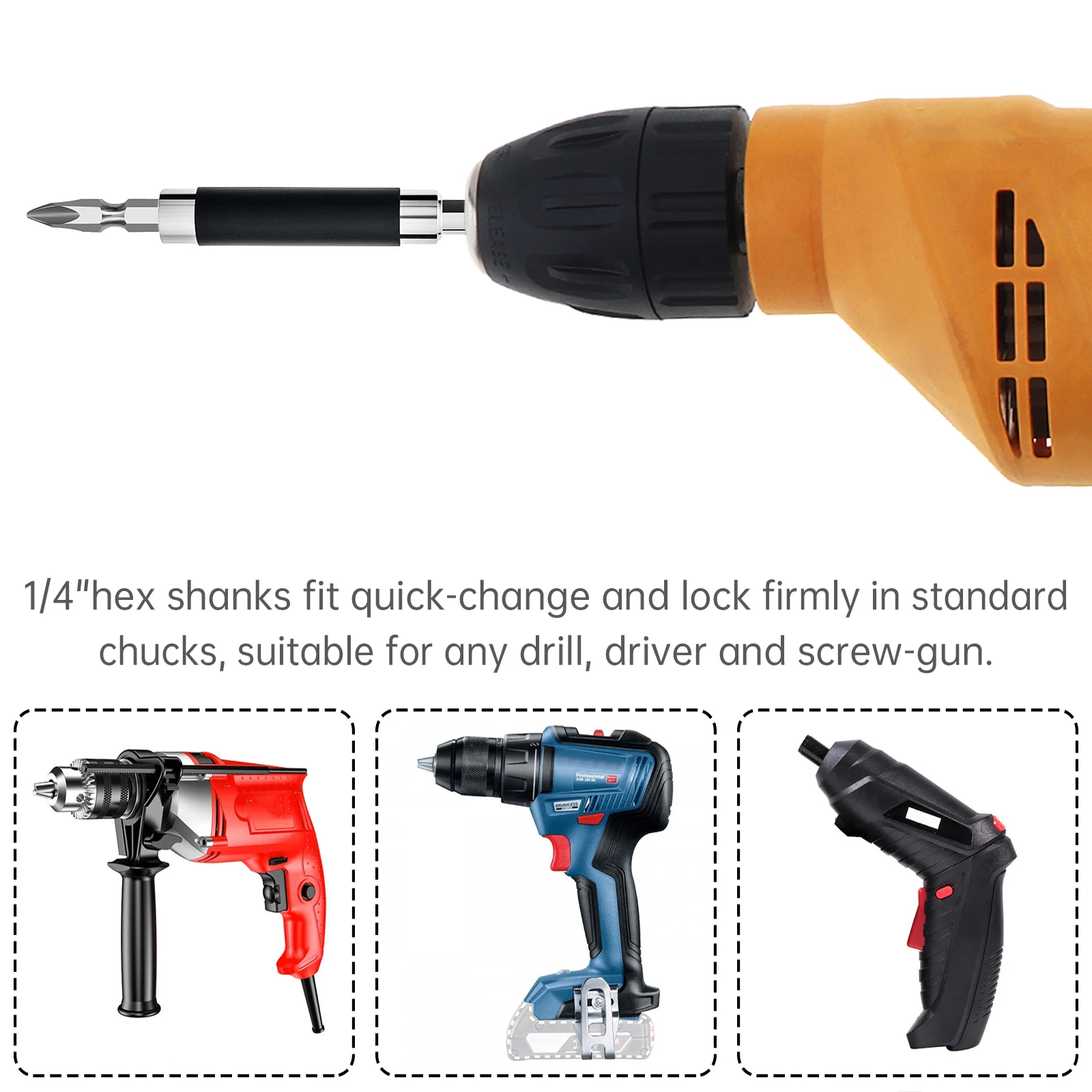 5Pcs 80/120/140mm Telescopic Extension Bar Adapter Bit Rod Hexagonal Handle With 1/4 inch Hex Shank Screw Drill Bit Tools Wrench