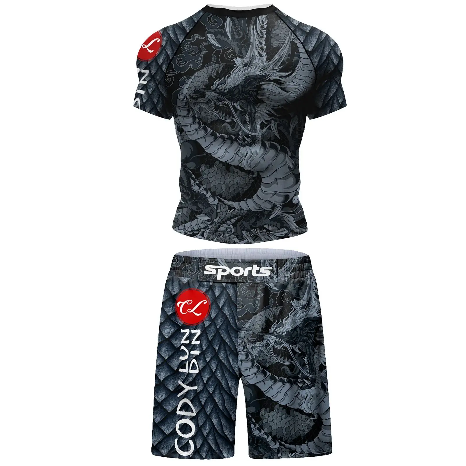Bjj Mma T-Shirt+Shorts Sets Boxing Sportswear Rash Guard Sportsuits Bjj Spandex Muay Thai Sublimation Gi Rashguard Clothing Sets