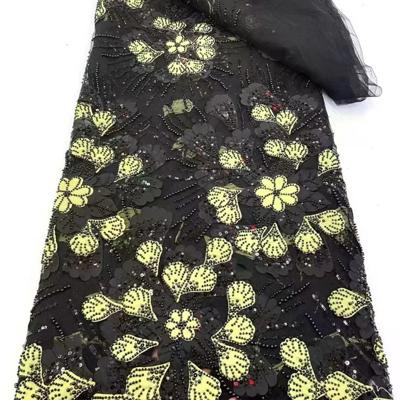 Tube Bead Mesh Embroidery Fabric All Over Breathable Lace Trim Sold By Yard For Wedding Dress Evening Gown Dress Garment Sewing