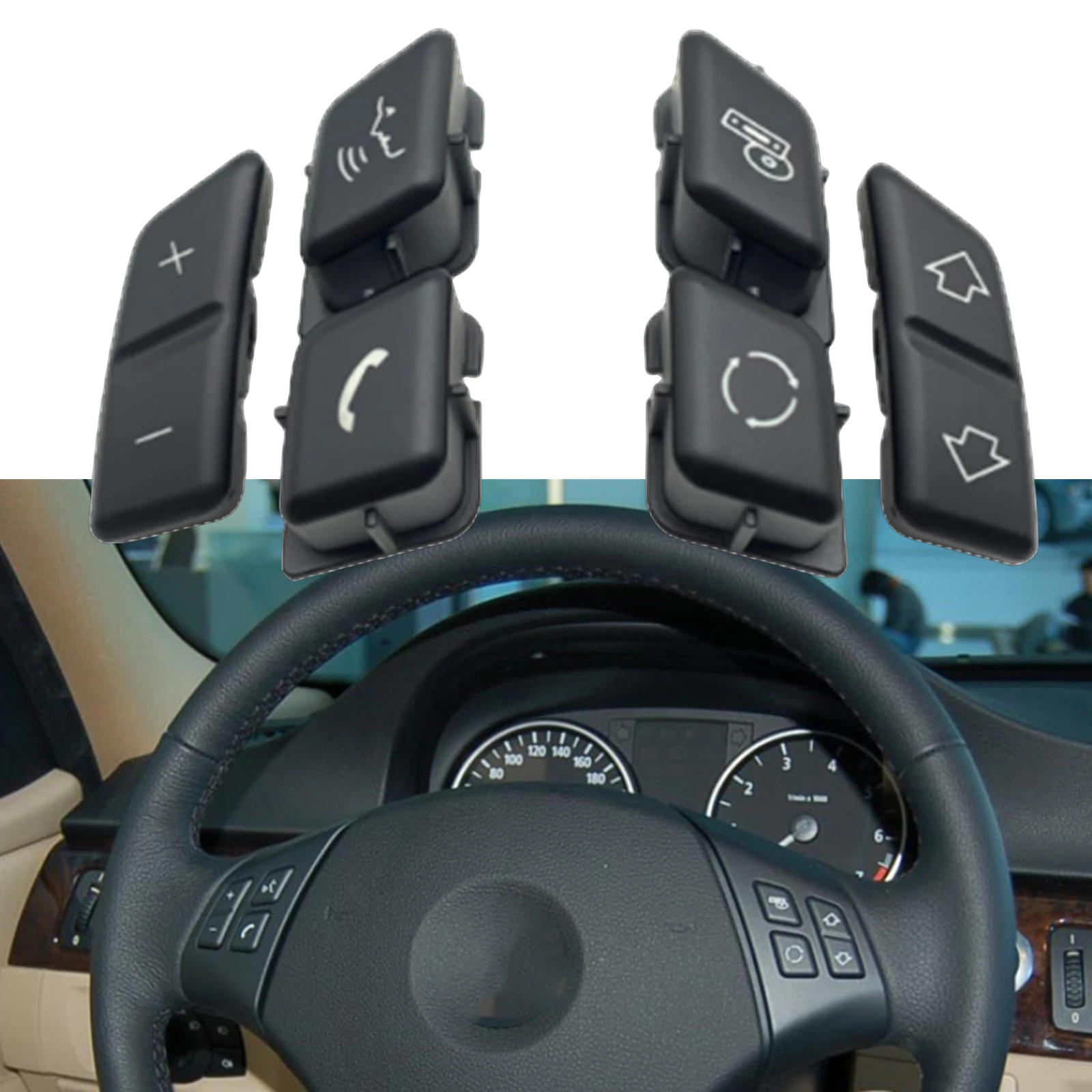 

Steering Wheel Panel Control Switch Button Kit For BMW X1 E84 2010-2015 / 3 Series E90 E91 E92 E93 2005-2012