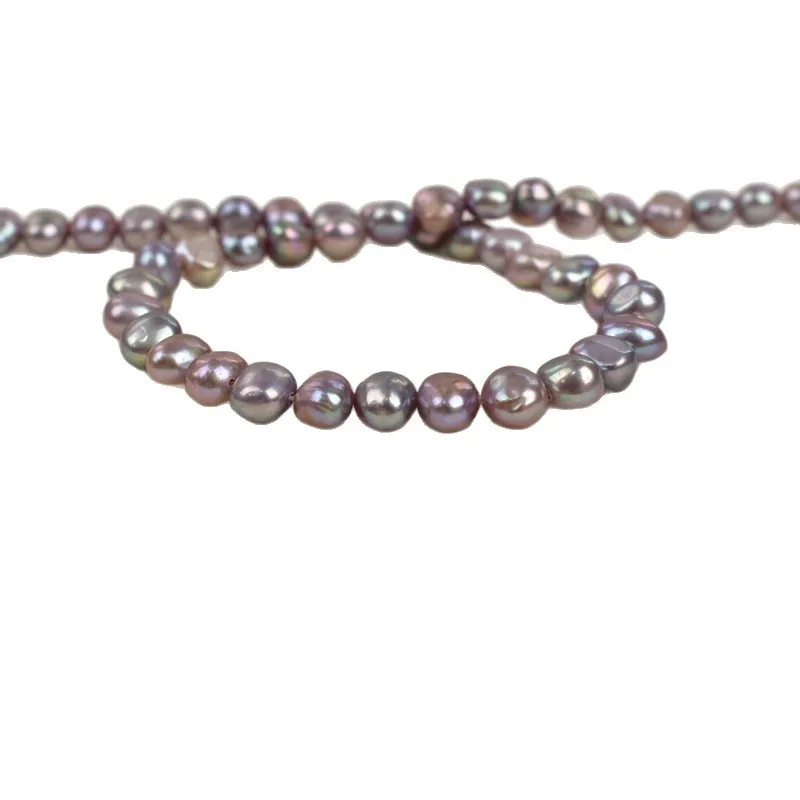 6-7mm Purple Double-Faced Luster Side-Drilled Natural Freshwater Baroque Pearl Semi-Finished Loose Bead DIY Necklace Accessories