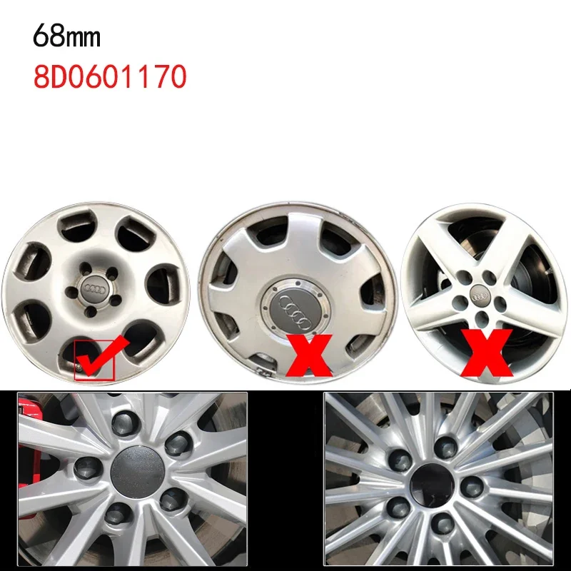 4Pcs 68mm Car Rim Center Caps Hubcap Emblem Sticker 8D0601170 Auto Decoration Accessories For Audi Wheel Hub Cap A4 A6 Q7 Badge