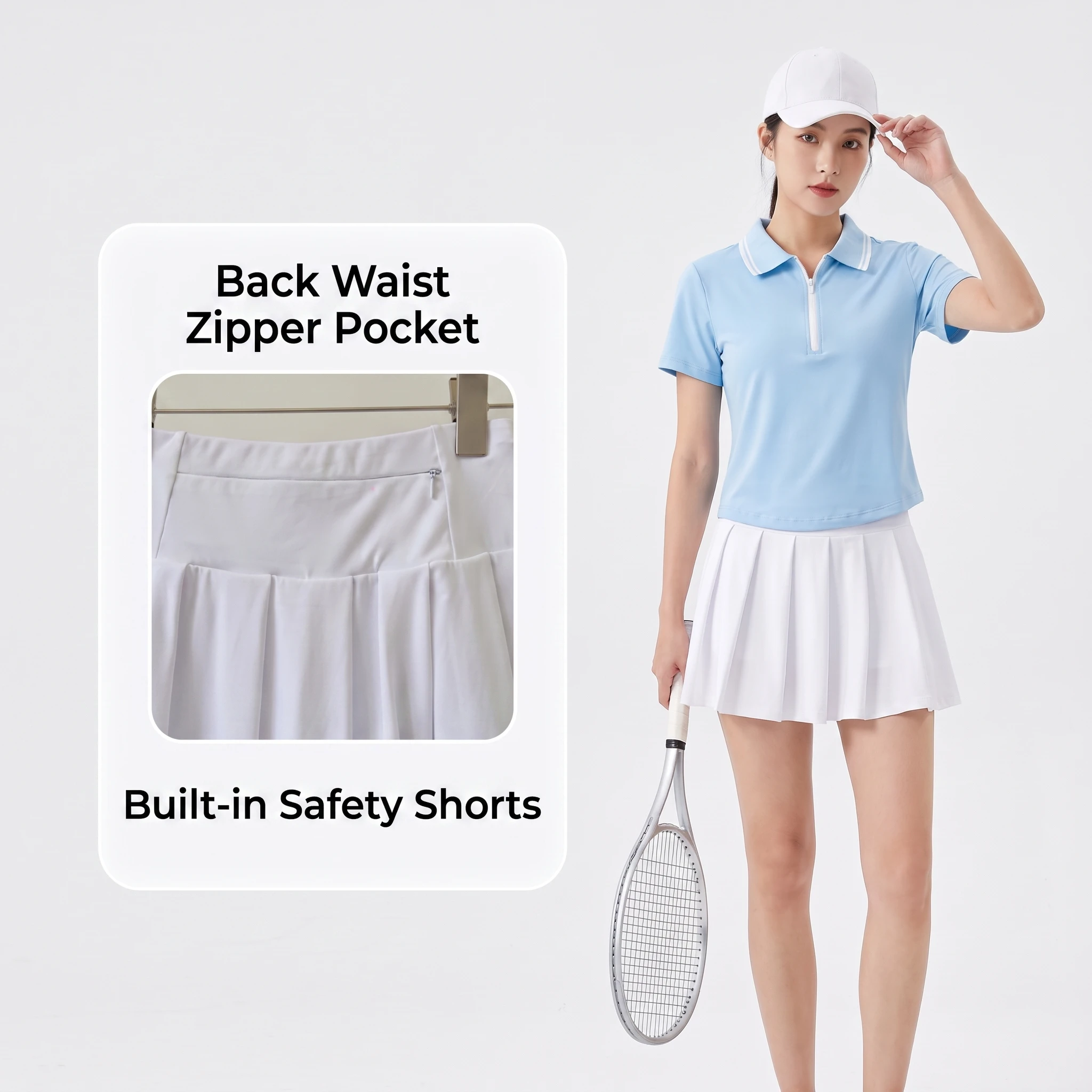 Damen Slim Fit 2-Teiliges Sport-Tennis-Set Polo Sportanzug Elastisches Workout Golf Badminton Trainingsoutfit Slim Fit Trainingsanzüge – Detail 6