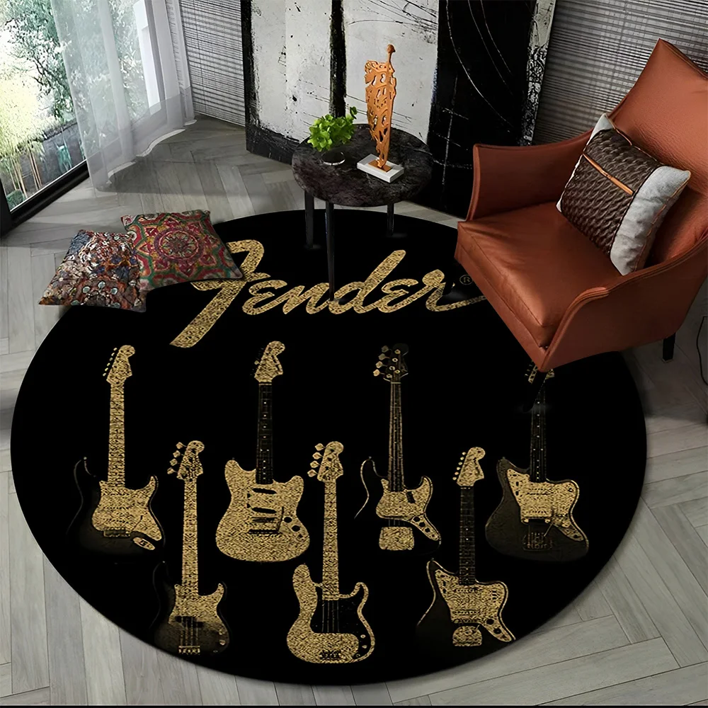 2025 New Style 3D Fender Retro Guitar Instruments Music Round Carpet Rug for Bedroom Living Room Sofa Decoration,Decor Floor Mat