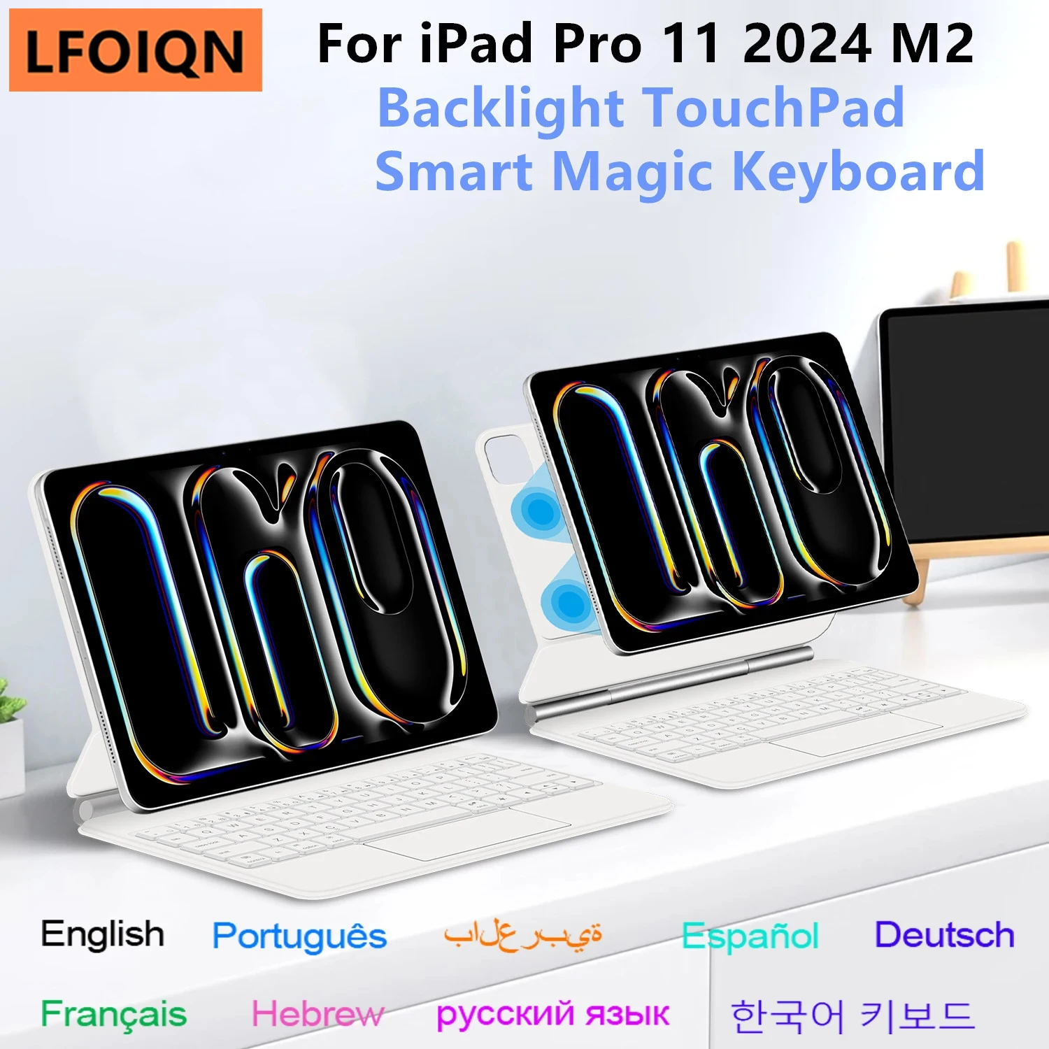 

Magic Keyboard For New iPad Pro 11 2024 iPad Pro 11 (M4) 11" Smart Case Portuguese Spanish Hebrew Arabic German keyboard cover