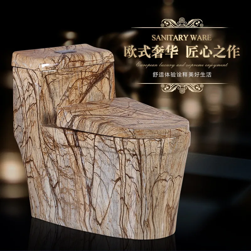 Marble Pattern Color Personalized Toilet Super Rotation Water Saving Large Diameter, Wood Grain Toilet Household Flush Toilet