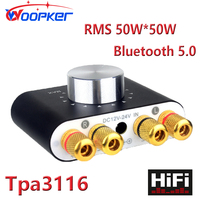 Woopker Mini Amplifier TPA3116 Bluetooth 5.0 Hifi Stereo Audio Receiver Power Amp 50W+50W Car Sound Amplifiers Digital Amplifier