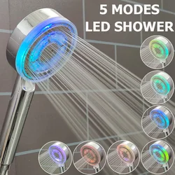 High Pressure 5 Modes LED Shower Head Colors Changes Saving Water Massage Spa Handheld Showerhead Bathroom Accessories