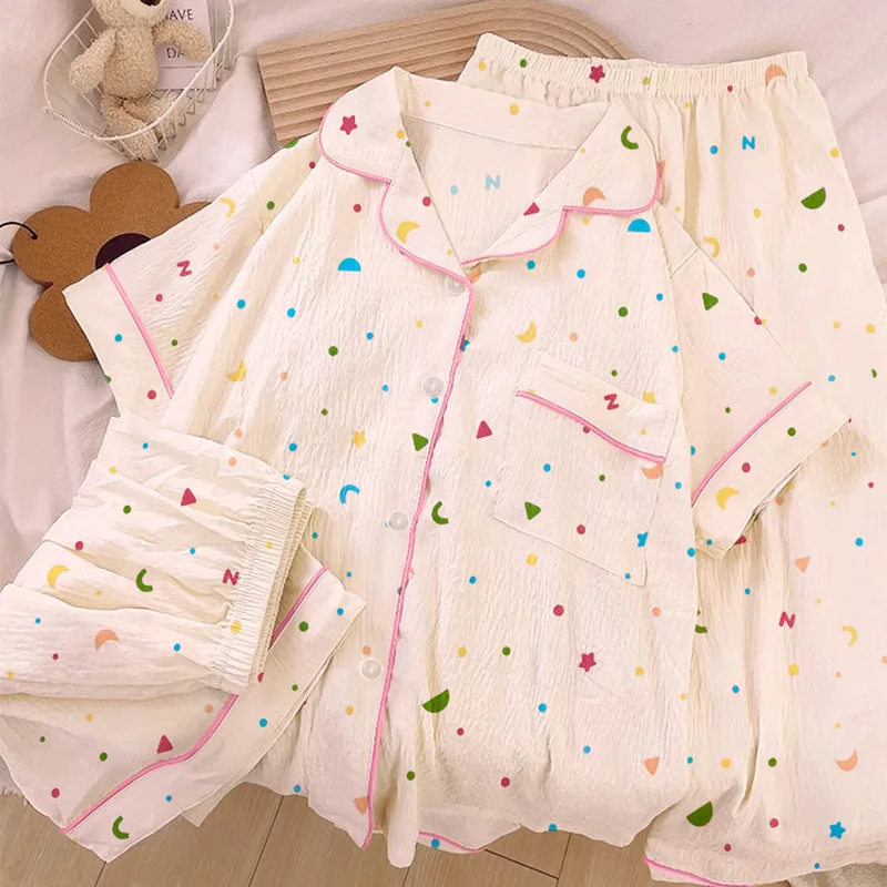 

Летняя пижама для девочек в стиле Ins-Style с нерегулярным принтом облаков, комплект из трех предметов с коротким рукавом, свежая и повседневная домашняя одежда