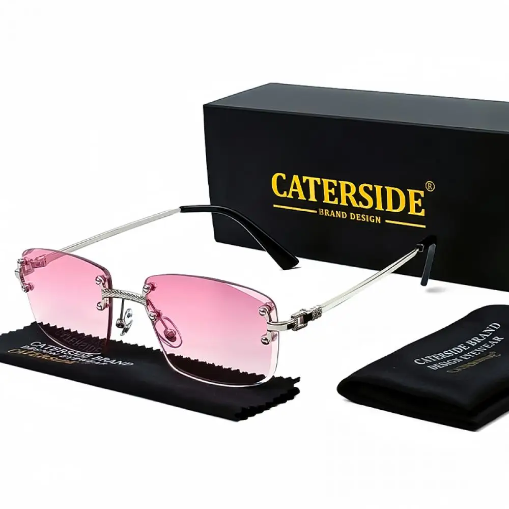 CATERSIDE Rahmenlose Sonnenbrille für Herren und Damen, luxuriöse Outdoor-Party-Sonnenbrille, Metallrahmen, Spiegel-Verlaufsgläser, UV400 – Detail 16