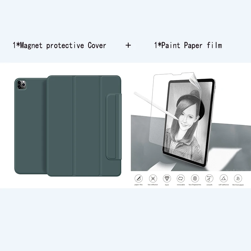 

For iPad M1 Pro 11 Case 2021 Tri-fold magnet Back clip For iPad Pro 12.9 4th 2020 Pro 11 2nd Cover With Paper film For Air 51