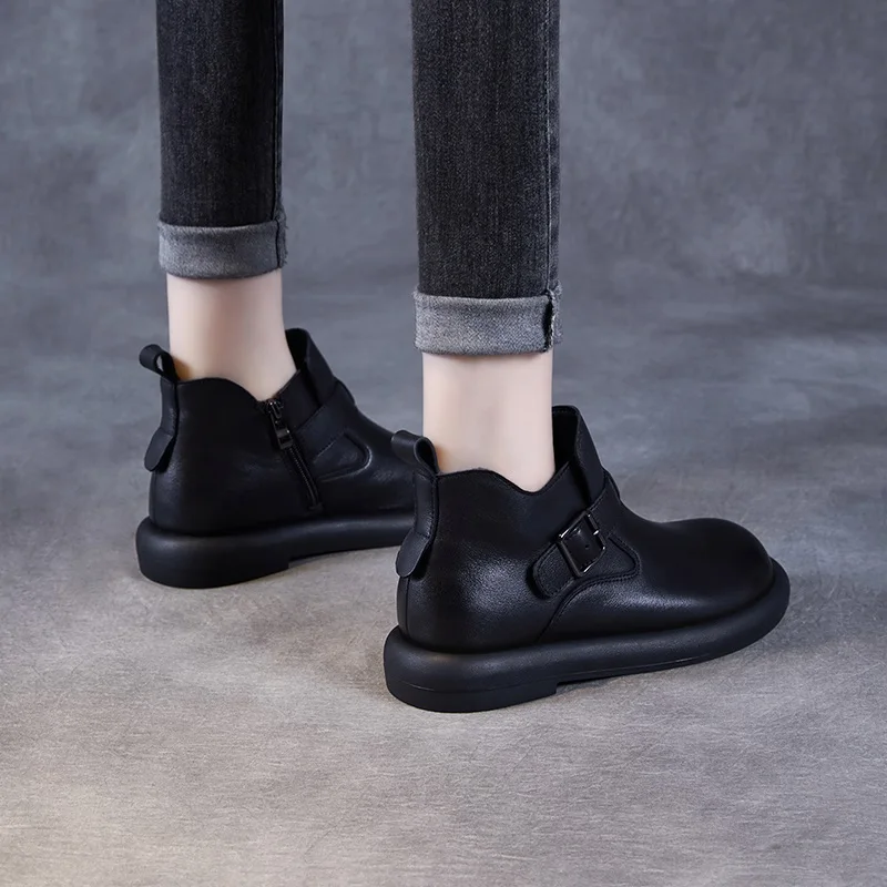 DRKANOL Fashion Women Boots 2026 Autumn Winter Warm Shoes Round Toe Genuine Cow Leather Flat Heel Soft Trend Casual Ankle Boots