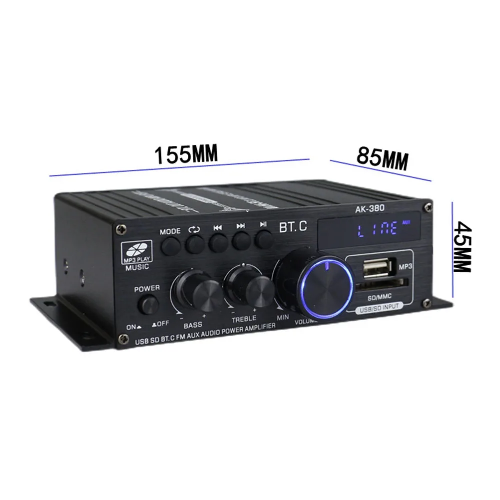 Wzmacniacze cyfrowe AK380 Audio 2-kanałowy wzmacniacz do kina domowego HIFI Bass 40W+40W Odtwarzacz muzyczny USB AUX Karaoke do domu i samochodu