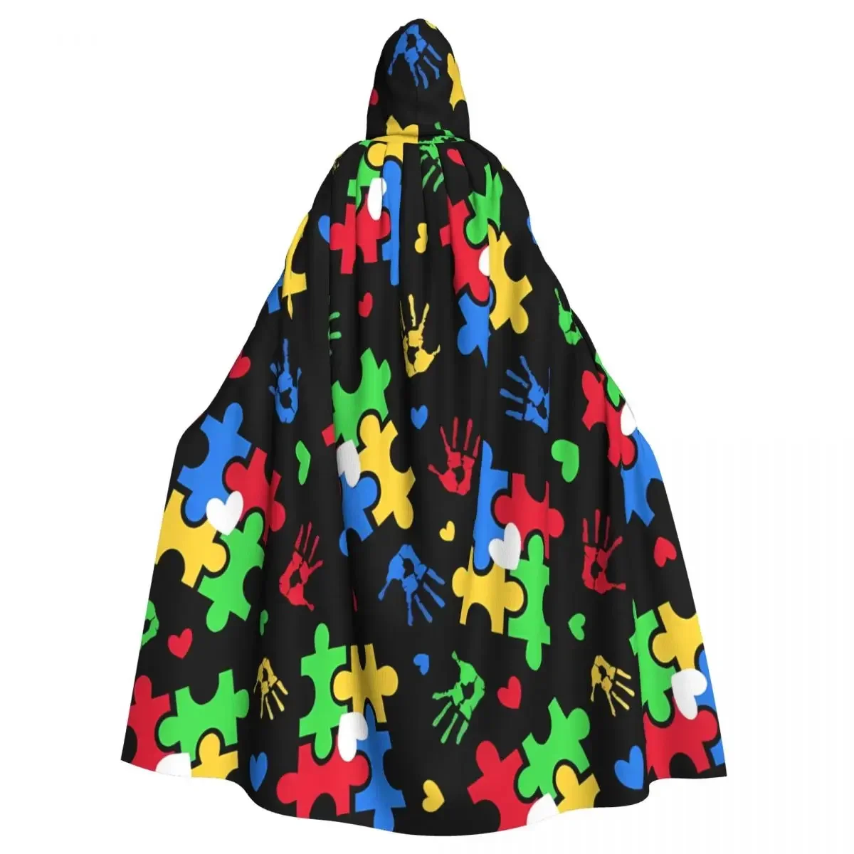 Long Cape Autism Awareness Colorful Puzzle Piece Hooded Coat Autumn Hoodies