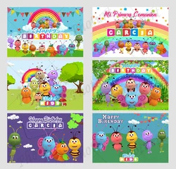 PHOTURT Bichi Kids Backdrop Birthday Party Baby Shower Background Rainbow Bee Doll Friends Photography Decoration Props