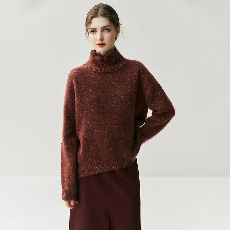 

Choice Loose Women's High Collar 100% Cashmere Sweater Thick Pullover Autumn Winter Asymmetrical Soft Lady Knitwear Clothing