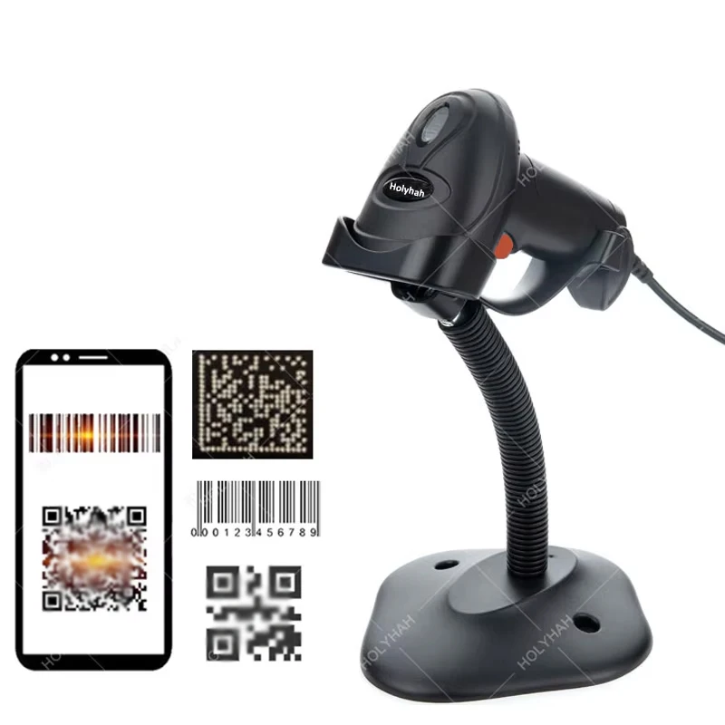 Handsfree 3-in-1 Bluetooth & 2.4G Wireless & USB Wired QR Barcode Scanner Handheld Laser Scanners for Store Warehouse