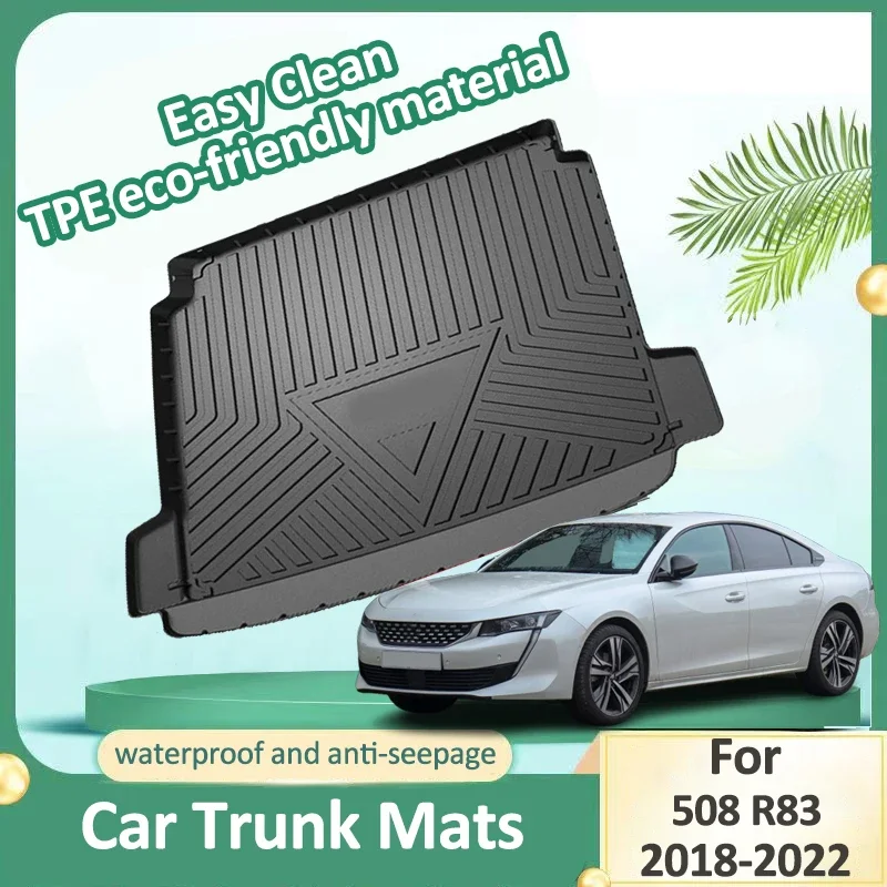 Auto Trunk Mat For Peugeot 508 R83 508L 2018-2022 Rear Storage Box Pad Cargo Liner Waterproof Protective Rubber Mats Accessories