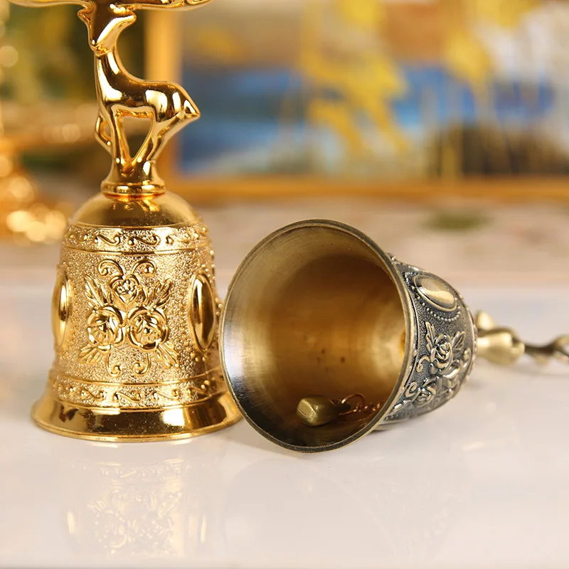 Deer Bell Rose Relief Christmas Tree Hand Bell Bar Restaurant Bar Dining Table Bell Gold Bronze Xmas Festival New Year 2024