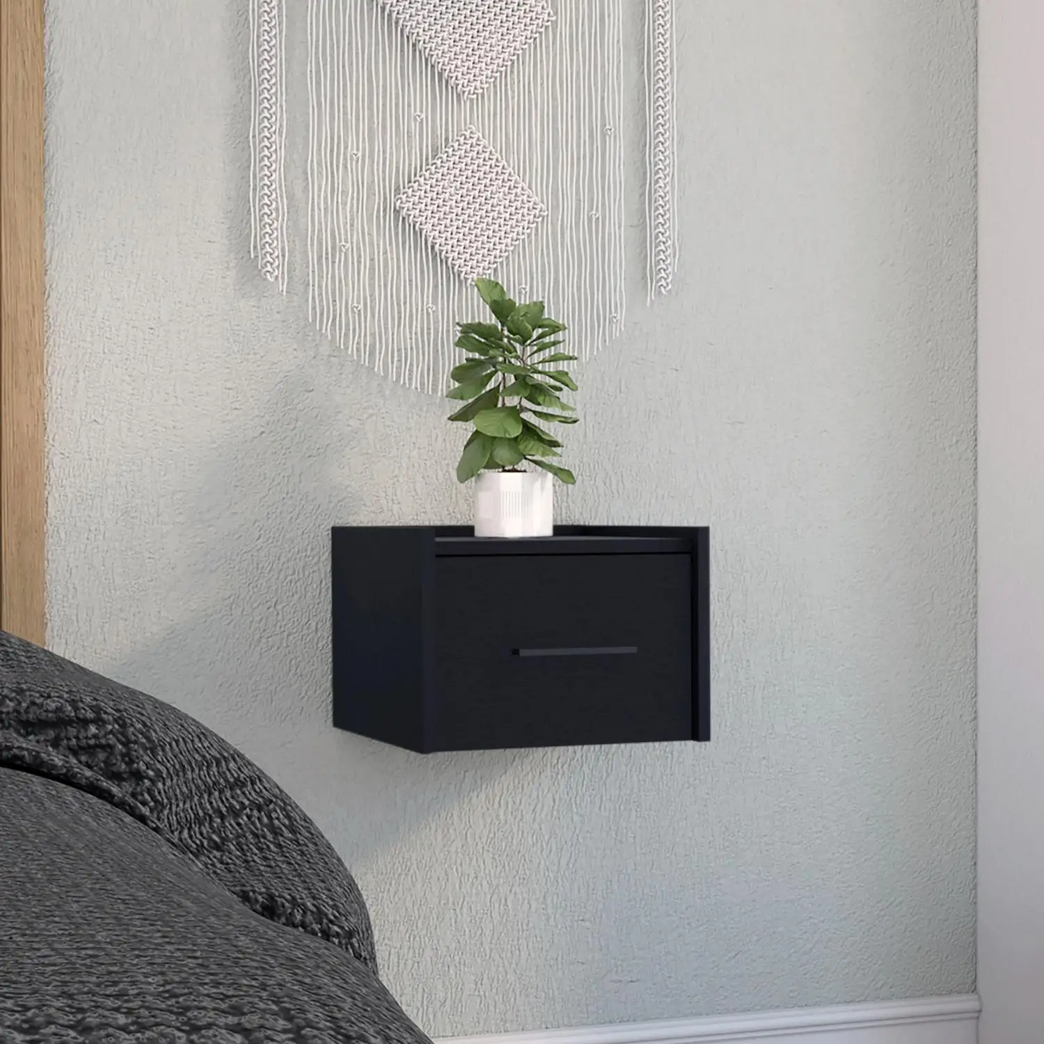 

Boa Floating Nightstand, Wall-Mounted Single Drawer Design with Handle Black