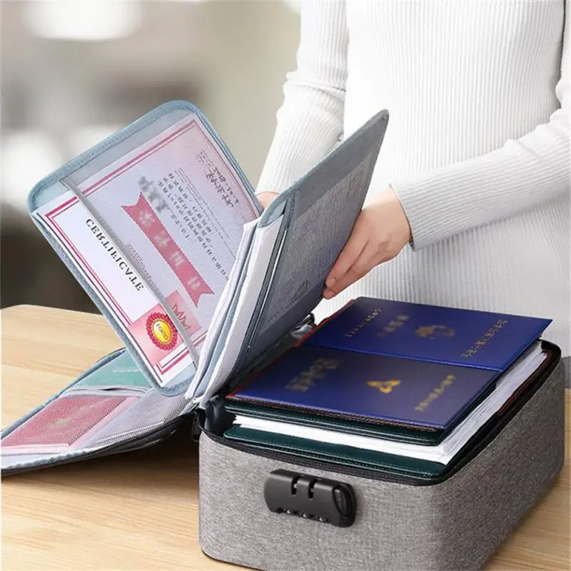 Large Capacity Multi-Layer Document Tickets Storage Bag Certificate File Organizer Case Home Travel Passport Briefcase With Lock