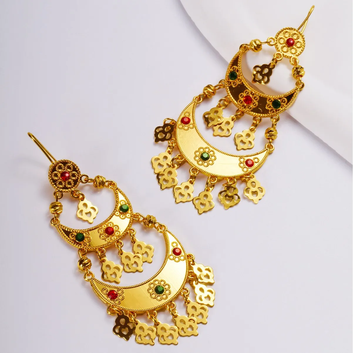 9999 gold long dangling fringed earrings -Simple yet elegant  Wholesale round bead fringed earrings.