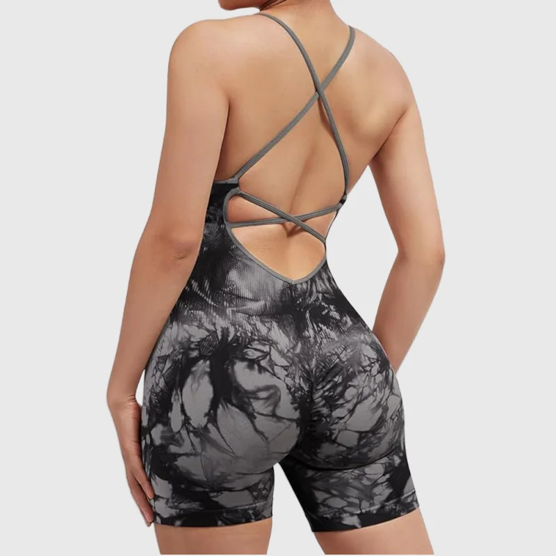 

Sexy Hollow Scrunch Short Yoga Running Jumpsuit Overalls Women Crisscross Back Sleeveless Fitness Gym Outfit Workout Shorts Set