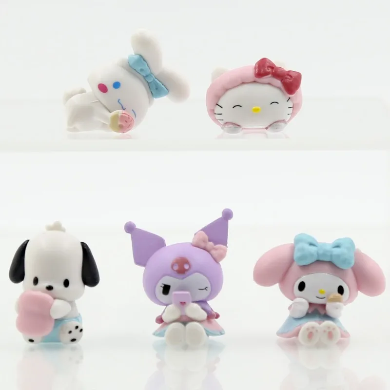5 pçs sanrio mini bonecas brinquedo olá kitty kuromi minha melodia pochacco cinnamoroll anime figura decoração modelo presente de aniversário para criança