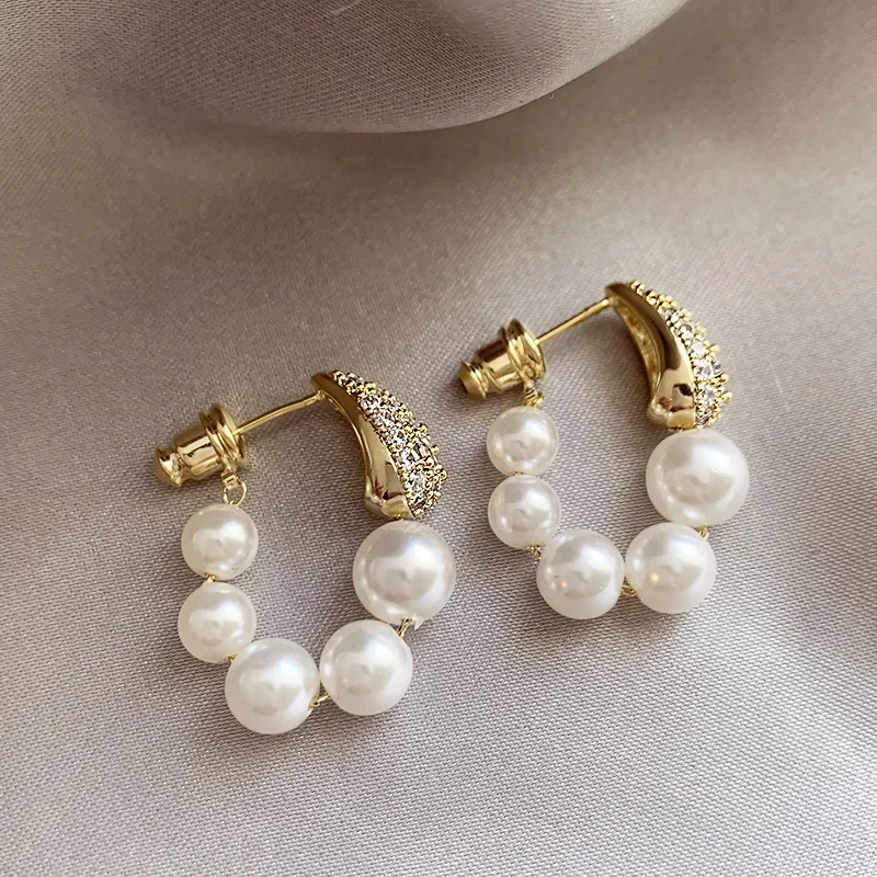 Korean Version Silver Needle Inlaid with Diamonds and Pearls Niche Retro Light Luxury High-end Earrings for Girls Jewelry