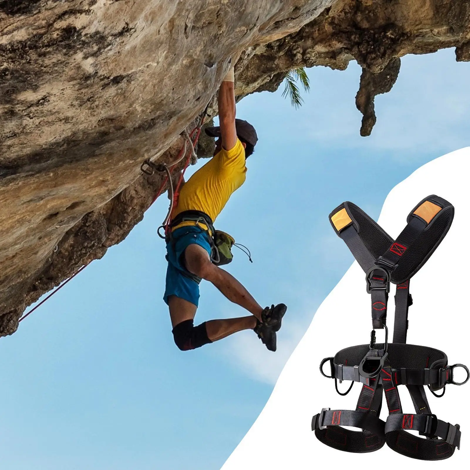 Safety Harness For Construction With Adjustable Buckles Rock Climbing Harness Hunting Harness Fall Harness Detachable For Tree
