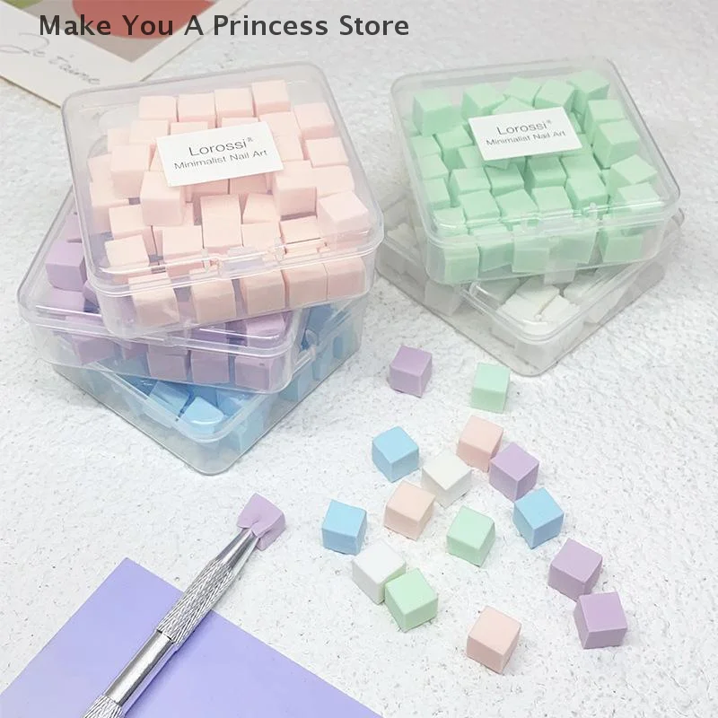 50pcs Mini Square Nail Sponge Powder Puff Nails Art Gel Polish Tools Makeup Cosmetic Nail Buffer Block For Manicure Accessories