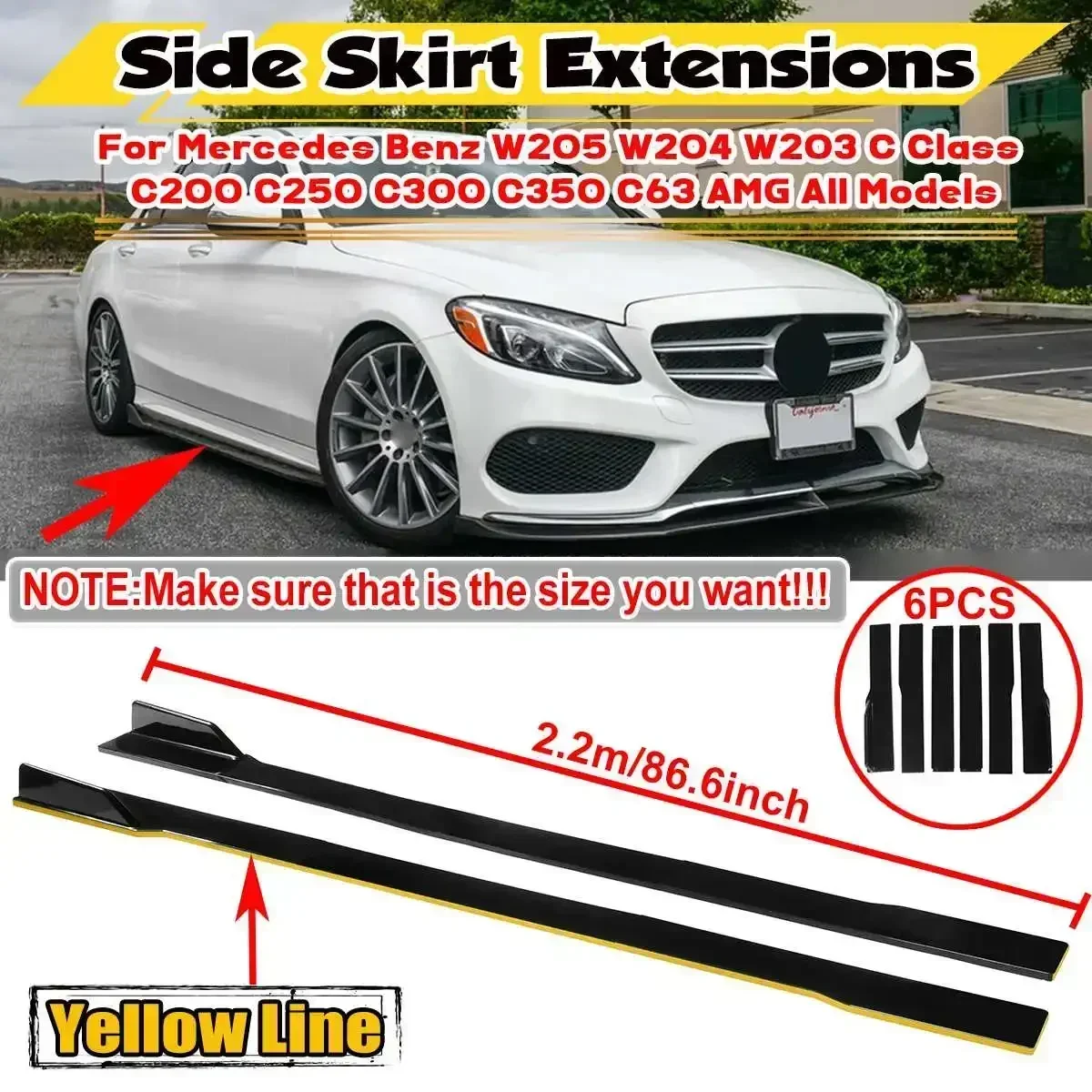 New 2.2m Car Side Skirt Extensions Universal Diffuser For Benz W205 W204 W203 W211 W212 W213 W117 C117 W176 CLA A Class Body Kit