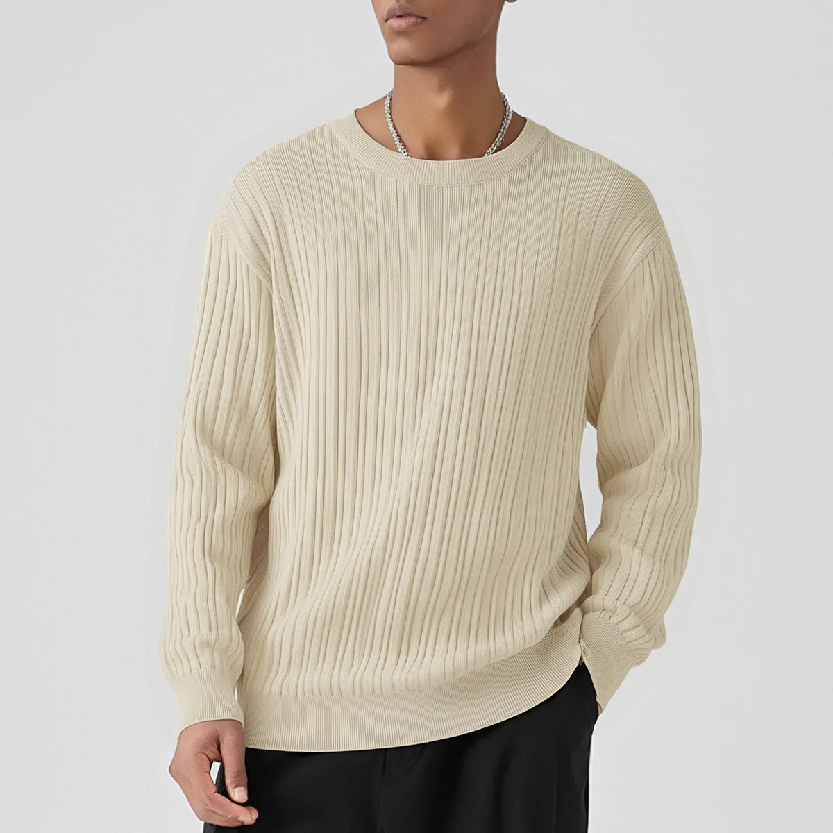 Мужской повседневный свободный универсальный новый теплый вязаный пуловер с круглым вырезом и длинными рукавами, не скатывается, свитер