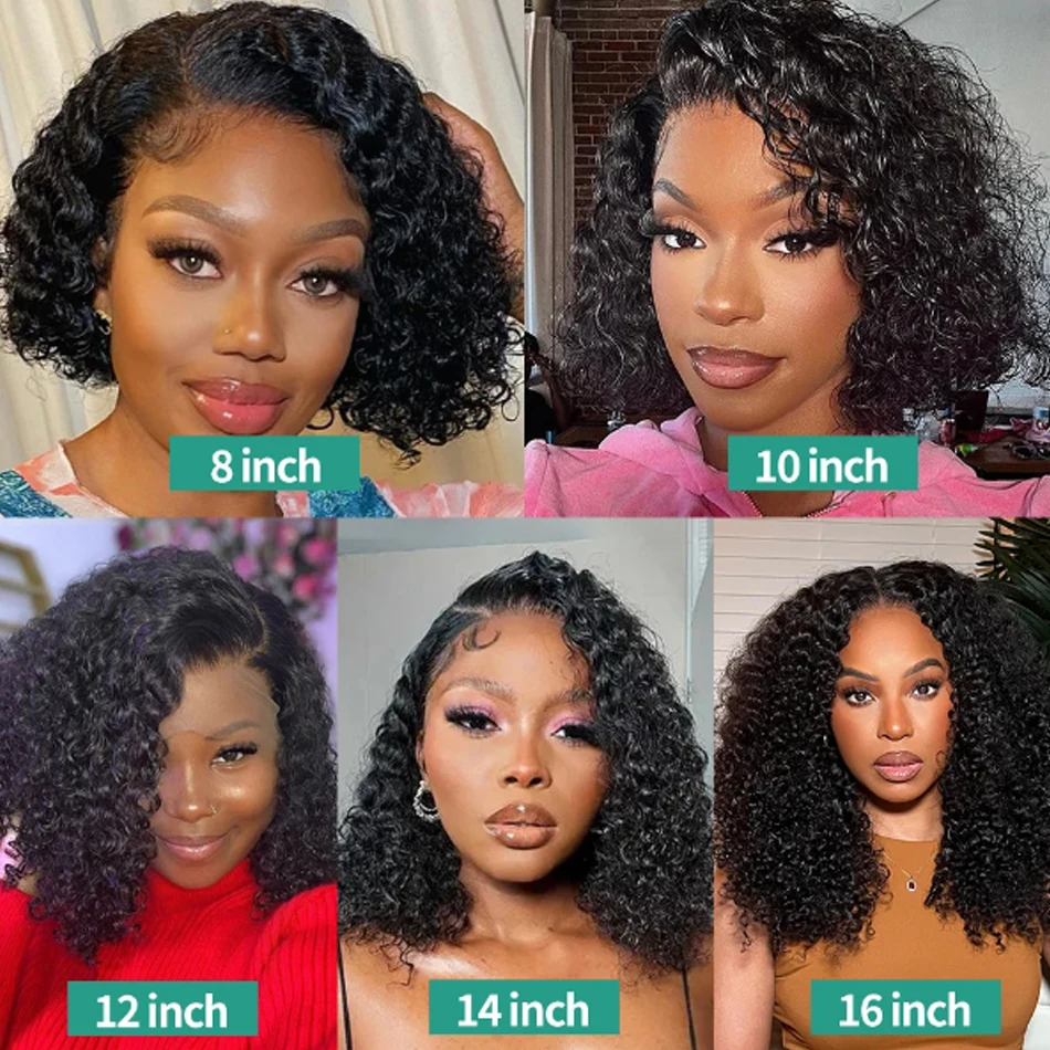 Glueless Short Kinky Curly Bob Glueless 13x4 Lace Frontal Wig 12A Human Hair Wig Pre Plucked Transparent Lace Wigs For Women Wig