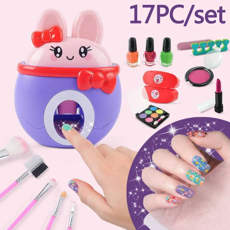 17 Stks/set Diy Nail Printer Manicure Make-Up Speelgoed Kinderen Nail Art Kit Doen Alsof Spelen Speelgoed Set Cadeau Voor Meisjes Speelgoed Nagel Stamper Set