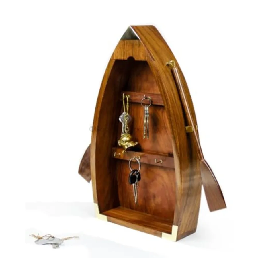 

16" Boat Key Brown Home Decor and Kitchen Nautical Handcrafted Cabinet with Key Hooks Maritime Home Decor Products